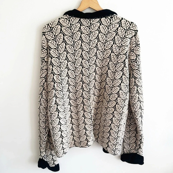 Vintage 90s Dia wool leaf print oversized chunky cardigan sweater size Large - Picture 9 of 12